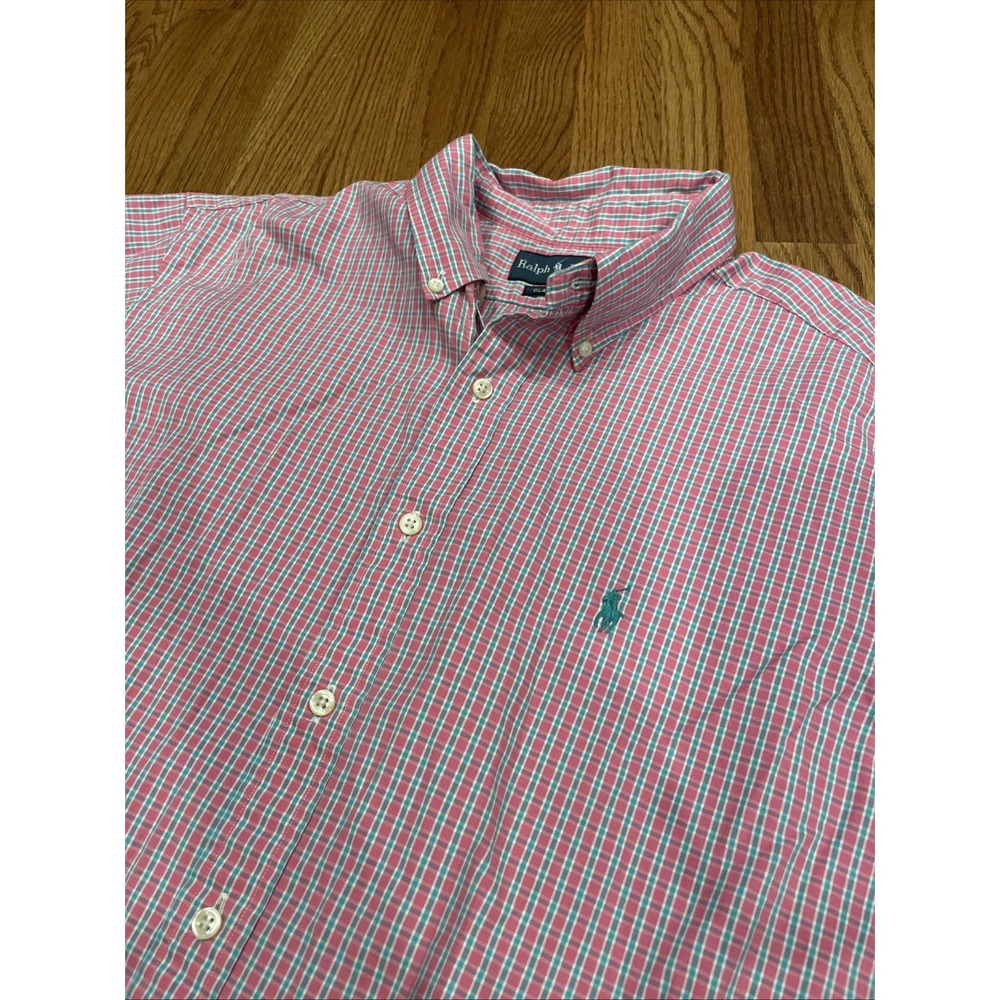 Ralph Lauren Men's Classic Fit Shirt Pink Green Gingham Plaid Size 17 32/33